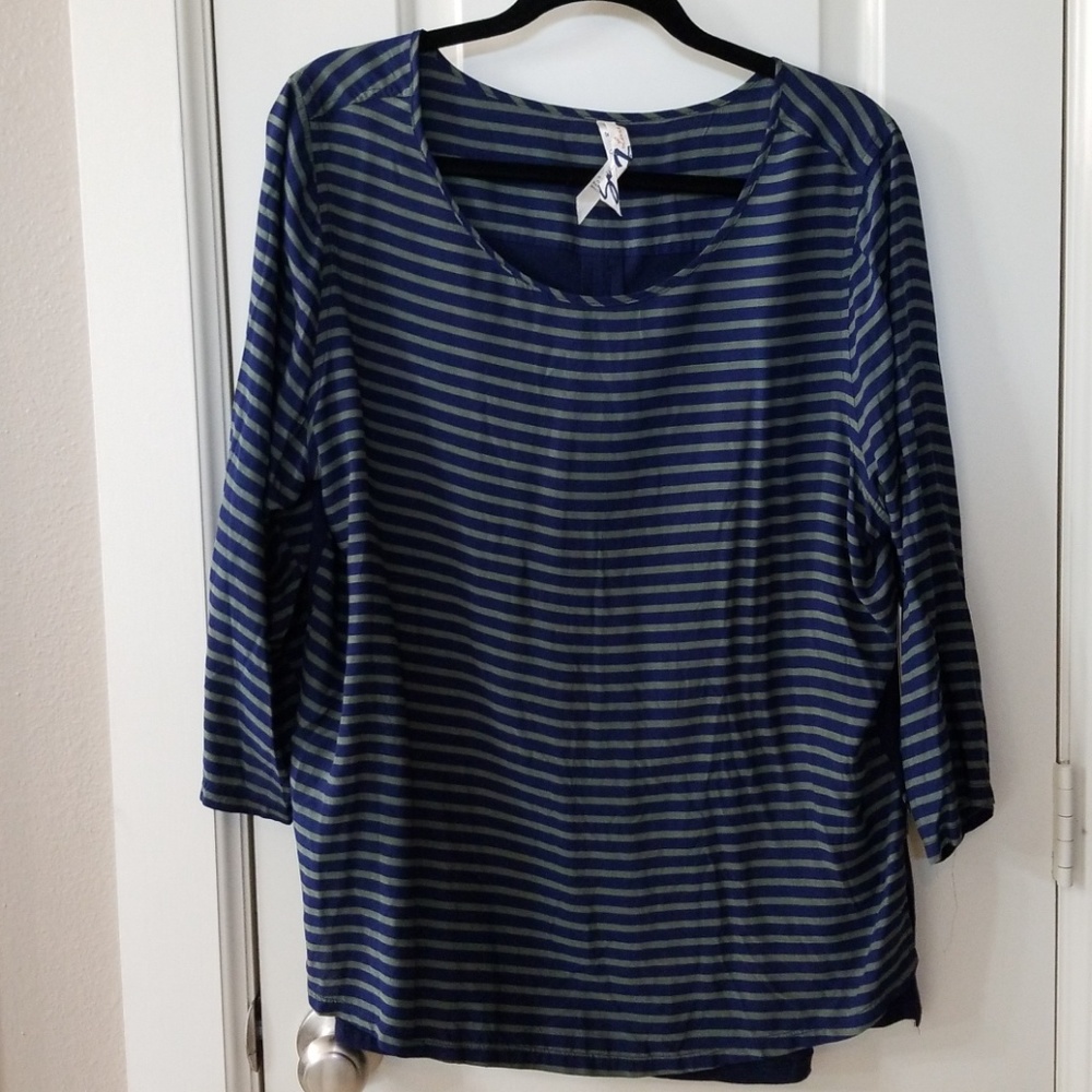 Seven7  Navy Green Stripe Shirt